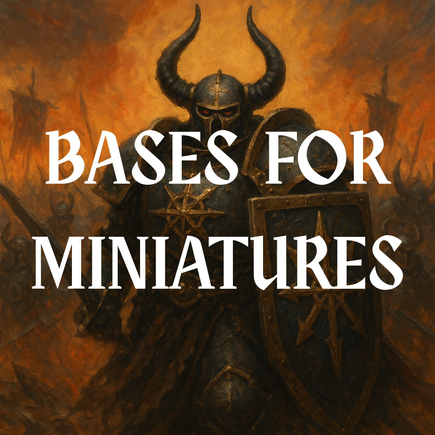 Collection of tabletop wargaming accessories including miniature bases, scenery pieces, and movement trays compatible with Warhammer and other wargames.