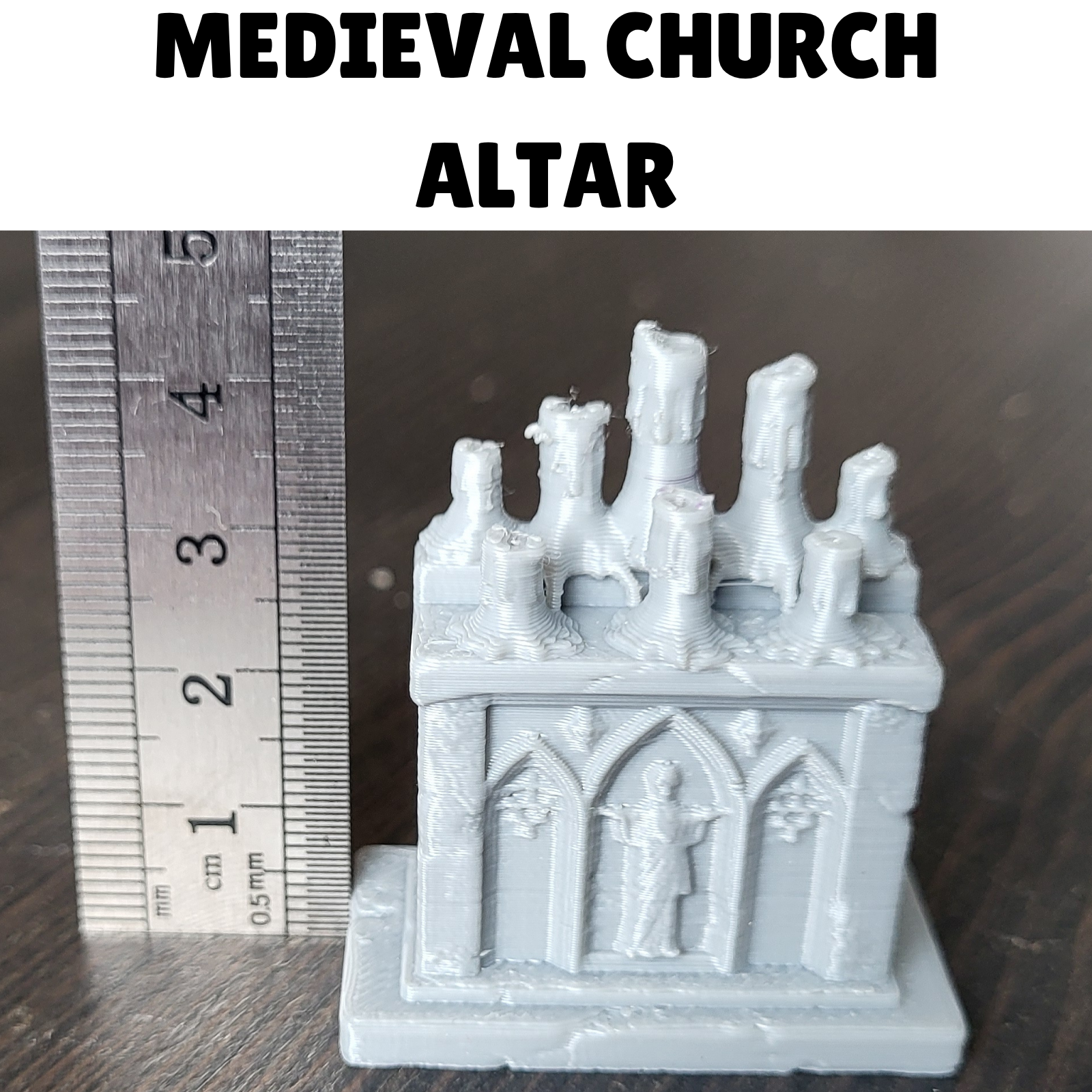 Front view of a model of a medieval church altar, Scale for Warhammer type games